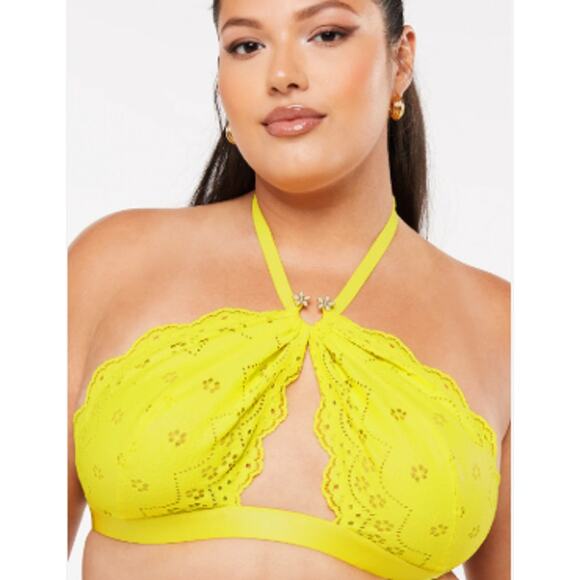 Savage Fenty Bombshell Broderie Lace Halter Bralette Yellow Women's XL Sexy - Picture 8 of 8